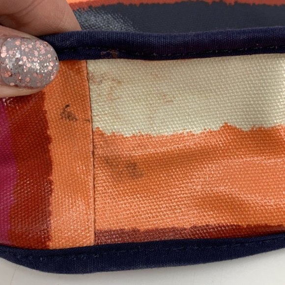 Fossil Coated Canvas Crossbody Purse Bag Bright Stripes Pink Blue Zip Top - Picture 2 of 5